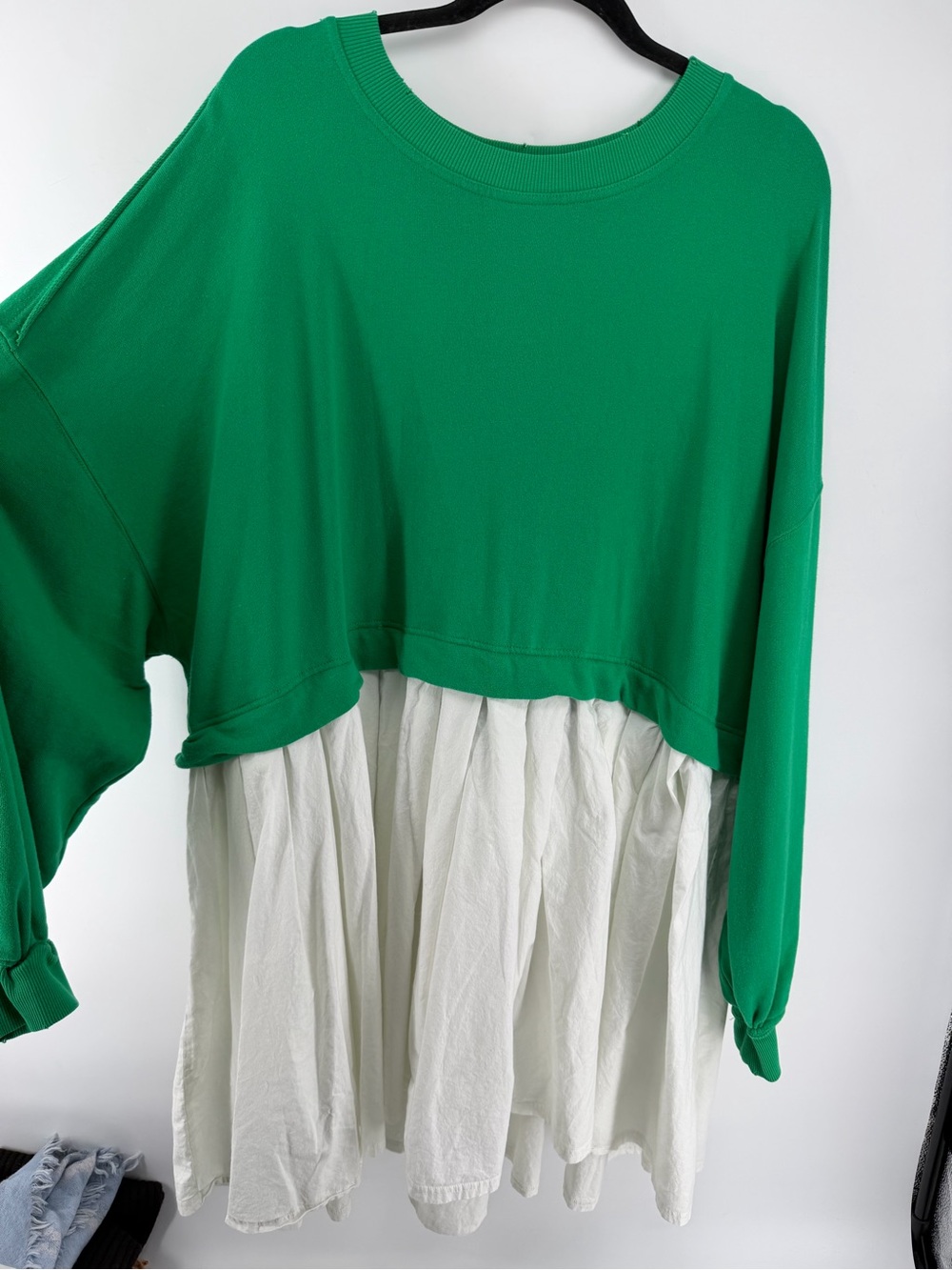 Free People Dress Size XL Green White Mixed Media Sweatshirt Tunic Boho Oversize - Picture 5 of 9